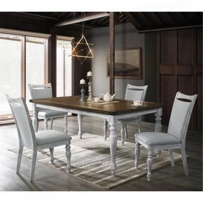 Ensemble de table de salle à manger 5 pièces avec 4 chaises rembourrées, blanc rustique et chêne