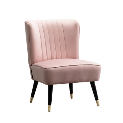 Chaise contemporaine, rembourrée de velours rose, rembourrée de mousse épaisse, forme courbée avec surpiqûres, pieds en bois d'hévéa noir et galvanoplastie dorée, rembourrage dense de la chaise de l 24 po x P 26 po et h 24 po