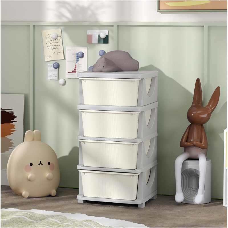 Qaba 4 Tier Kids Storage Unit, 4 Drawer Chest Toy Organizer Plastic Bins For Kids Bedroom Nursery Kindergarten Living Room For Toddlers