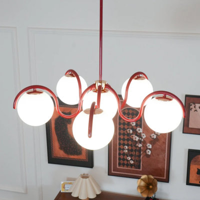 Luminaire suspendu en verre rétro avec cadre rouge et luminaires de couleur crème pour le salon, la chambre à coucher minimaliste, le bureau et l'éclairage de la salle à manger