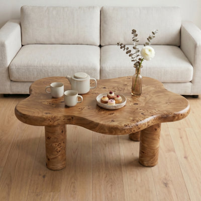 40'' Cloud-Shaped Coffee Table with 4 Round Legs, Modern Irregular Accent Table for Living Room, Safe Rounded Corners, Easy Assembly