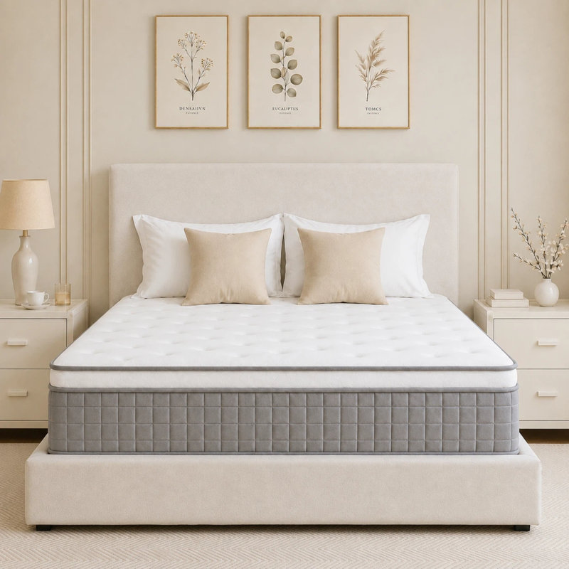 Matelas hybride mi-ferme en mousse de 14 po dans une boîte, isolement des mouvements et soulagement de la pression pour un sommeil profond, certifié CertiPUR-US® et OEKO-TEX®