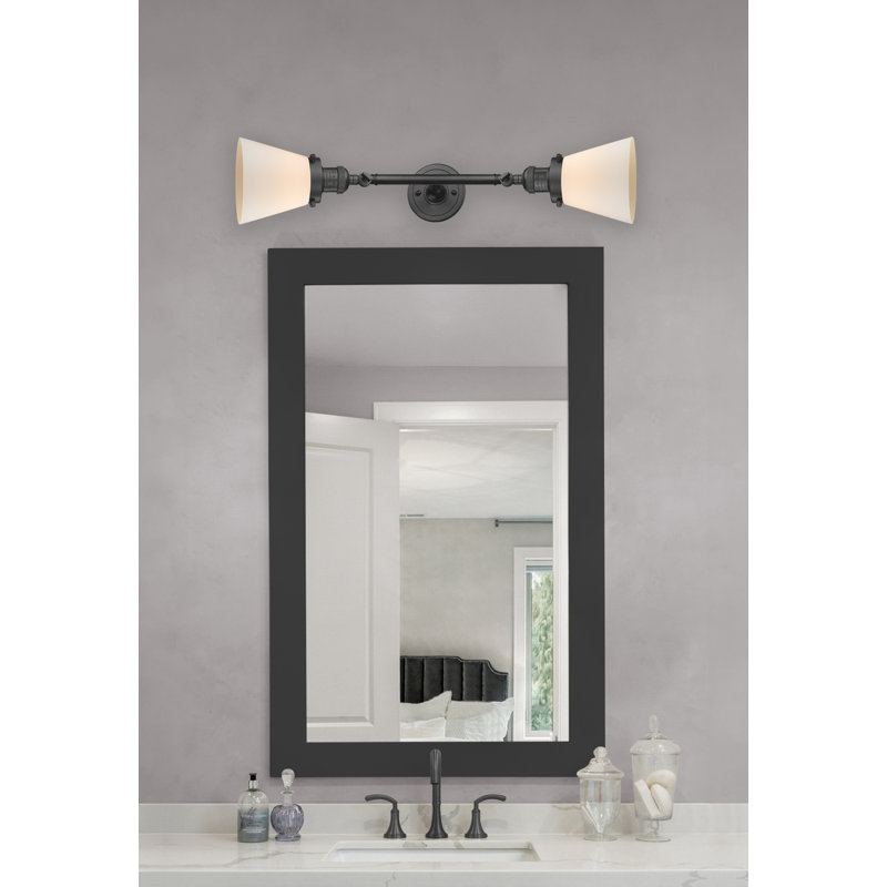Cone 2 Light Tiltable Bath Vanity Light, Matte White Cased, 6 Watt Vinage LED Bulb, Oil Rubbed Bronze