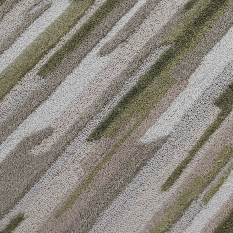 Hand-Tufted Indoor Rug Abstract Stripe Brown/Beige/Green, Rectangle 9' x 13'