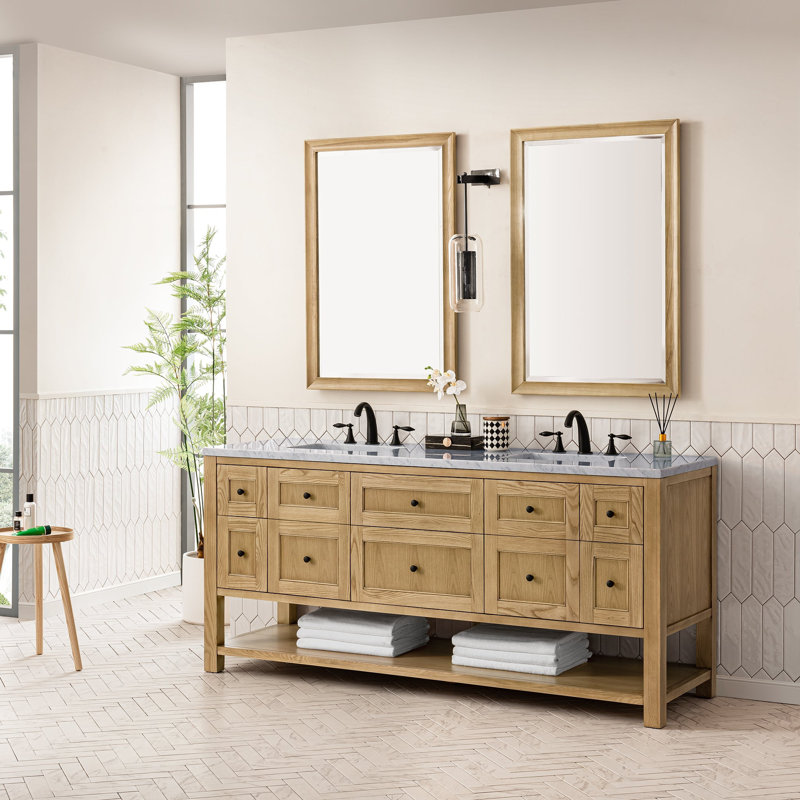 Breckenridge 72'' W Double Vanity, Light Natural Oak, Carrara White, 8" Widespread