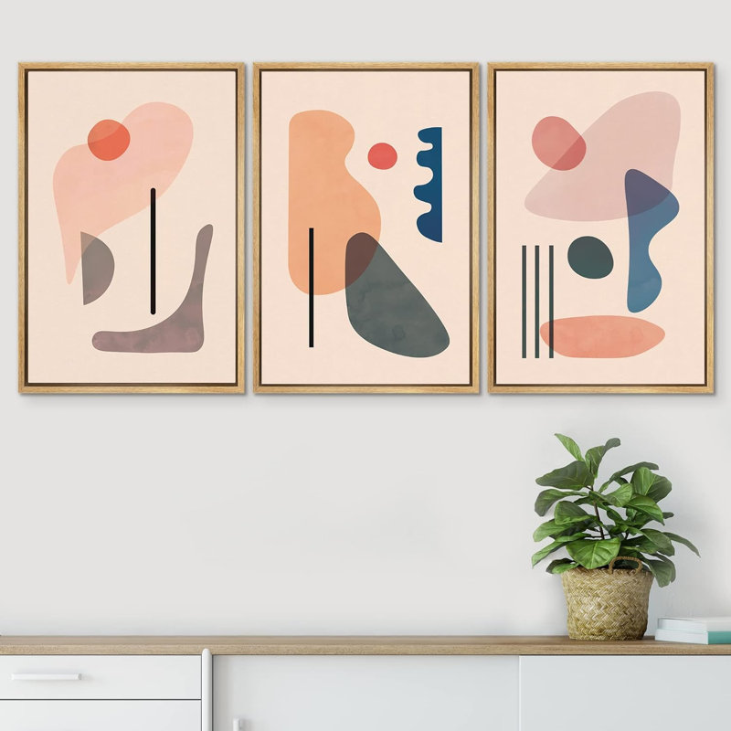 " Retro Mid-Century Colourful Variety Abstract Shape Illustration Modern Art Chic Relax Multicolor " 3 - Pieces, Naturel