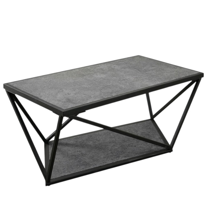 Vince Table basse rectangulaire gris / sable noir en faux marbre avec base géométrique en métal
