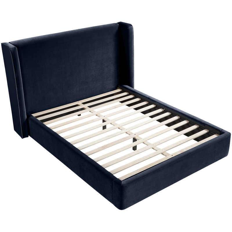 Lit tapissier en velours Wanaque, Grand, Velours marine