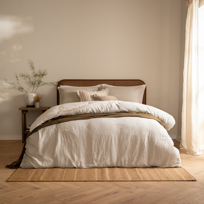 Perrie Leaf Cotton Floral Duvet Cover Set with Pillowcases Included, Beige, Kingsize Duvet Cover Set + 2 King Pillowcases