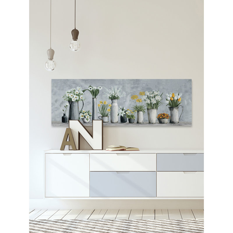 «Blooms in White and Yellow», reproduction sur toile tendue, H 20 po x l 60 po x P 1,5 po
