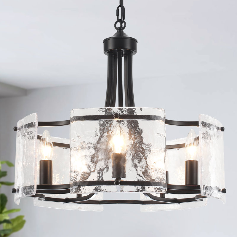 Hanshelmut 5 - Light 18.9" Dimmable Modern Drum Glass Chandelier Over Table Bedroom Light Fixture For Living Room Hallway Foyer Kitchen