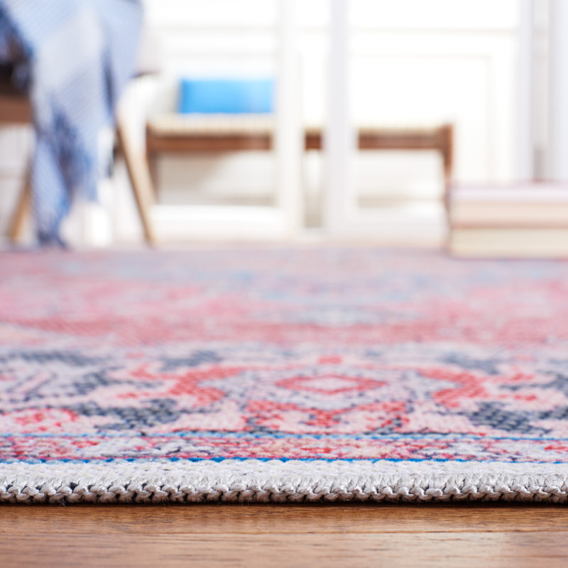Kingsford Oriental Cotton Blue/Rust Area Rug, Rectangle 8' x 10'