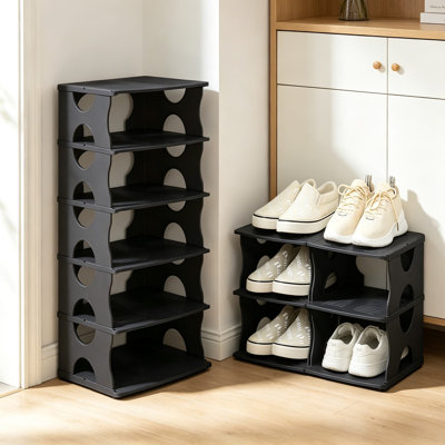 6-Tier Thickened Shoe Rack, Stackable Shoe Storage Organizer for Bedroom Entryway, Adjustable Shoe Slots Shelf, Easy Assembly Tower Rack, Black