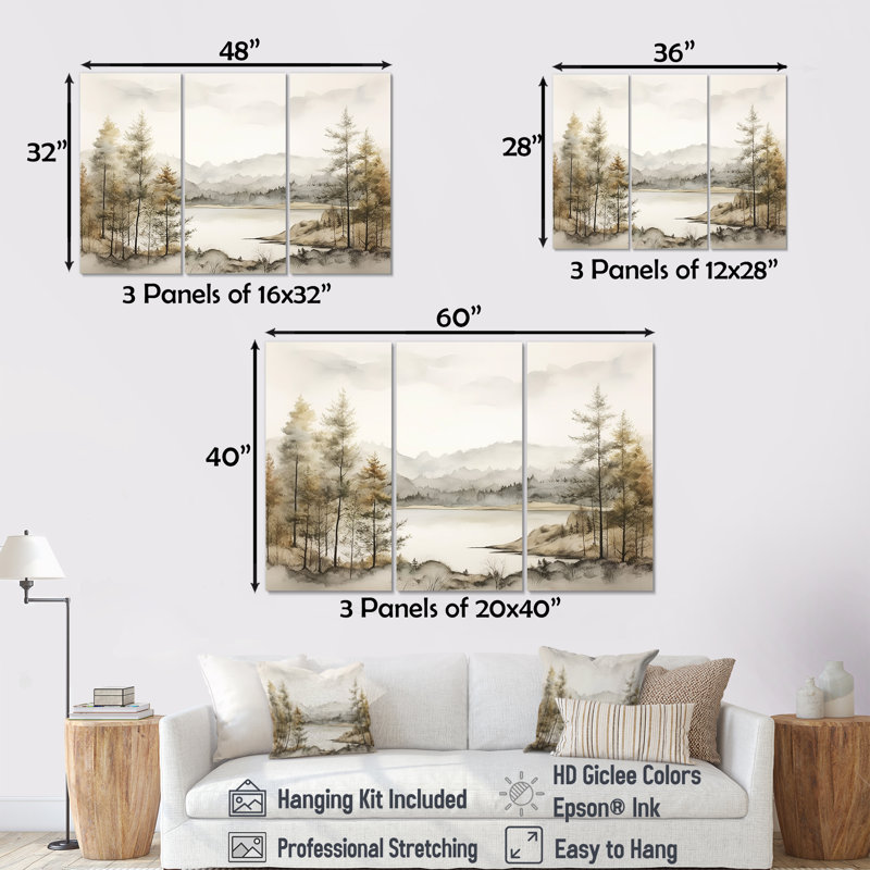Paysage scandinave moderne Silence III - Ensemble de décorations murales scandinaves modernes, H 28 po x l 36 po x P 1 po