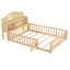 Full-size Floor Beds with Bookcases and Blackboards with Guard rails, Storage Headboards, Grey-1464553036