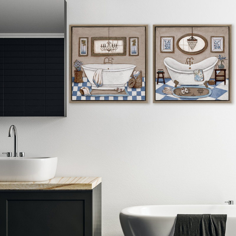 Ensemble de cadres flottants 2 pièces Tile Bathroom Views, design par Janet Tava, Montalcino orme flottant encadré