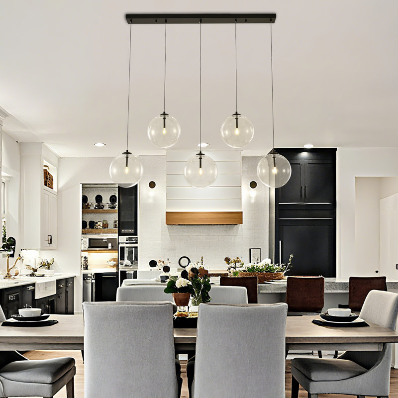 5-light Linear Kitchen Island Chandelier, Matte Black