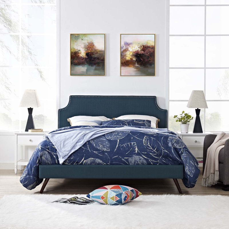 Corene Platform Bed with Round Splayed Legs, Queen, White