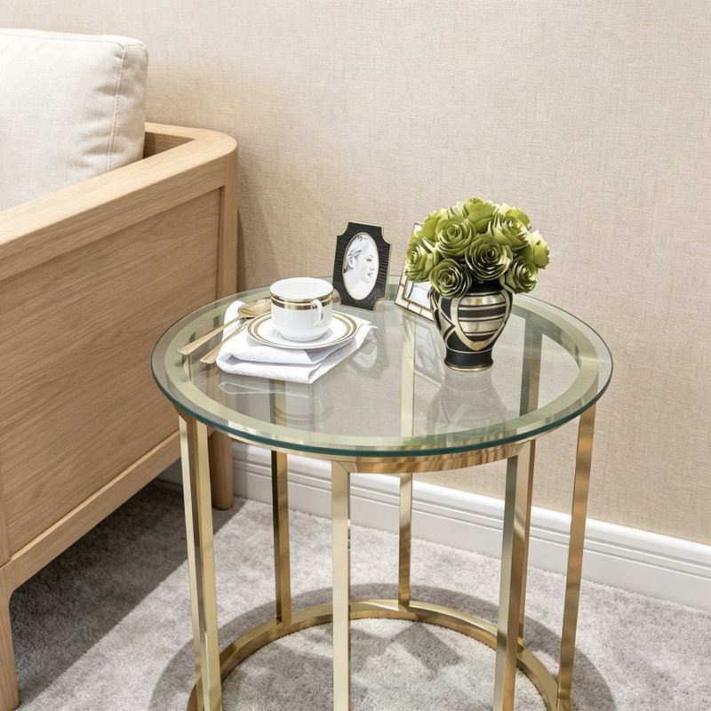 Plateau de table rond rond en verre trempé transparent de 1/4 po d'épaisseur à bord plat poli, table basse, table basse moderne