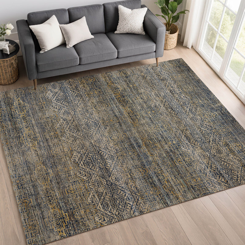 Tapis à motif géométrique du sud-ouest Christie, Marine, 3 pi x 5 pi
