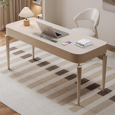 White Rectangular Manufactured Wood with 2 drawers desk