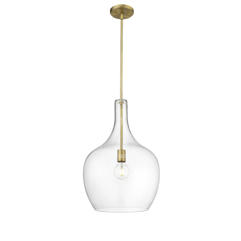Luminaire suspendu 1 lumière Wrought Studio ™ en noir mat avec abat-jour en verre transparent, H 22 po x l 15 po