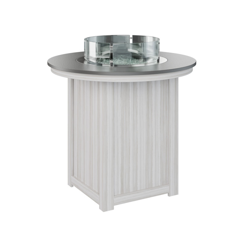 Berlin Gardens Donoma 44″ Round Bar Fire Pit Table, 39" H x 44" W x 44" D, Hammered Top Stainless with Seashell Base