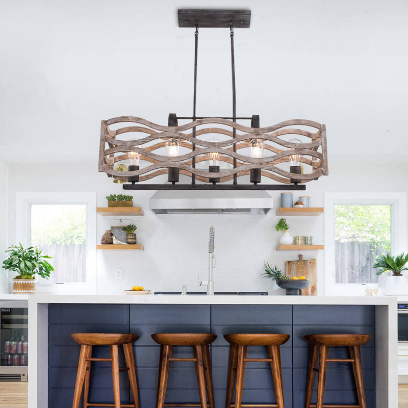 Luminaire suspendu 34 po à 5 lumières pour îlot de cuisine, Naturel