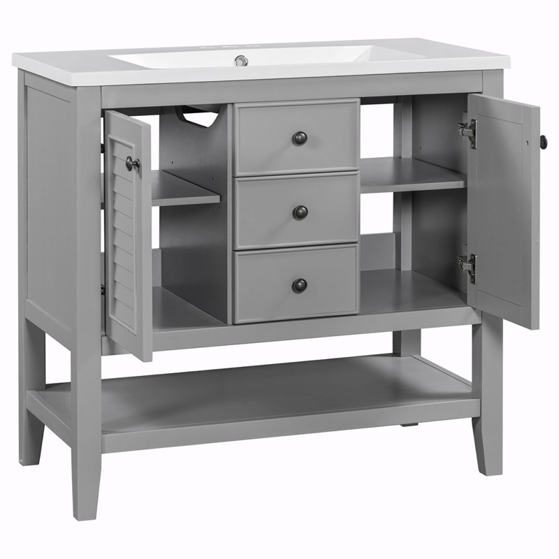 Meuble-lavabo simple 36 po avec comptoir en céramique Sherra, Gris