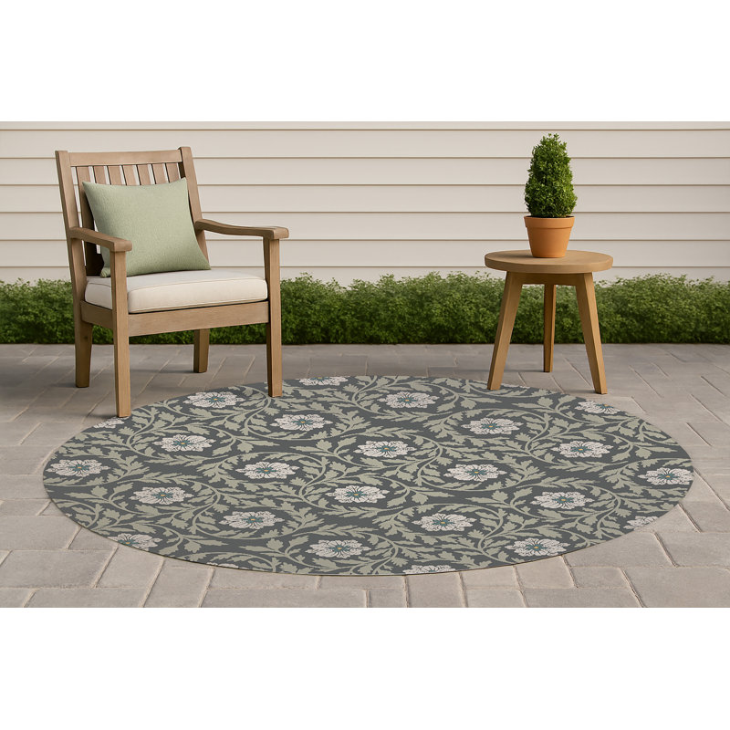 Tapis d'extérieur antidérapant Gracey, Gris anthracite, Rond 60 po x 60 po