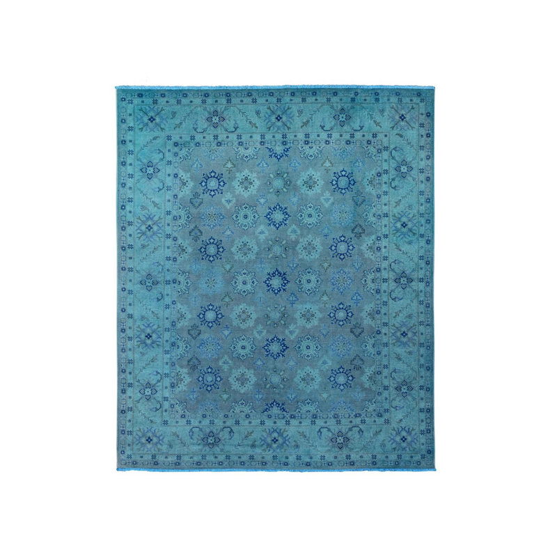 Tapis noué à la main 100% laine de style Kazak bleu foncé 8 pi x 9 pi 8 po DB6D25F35A8A43459D9CFC135148FA19