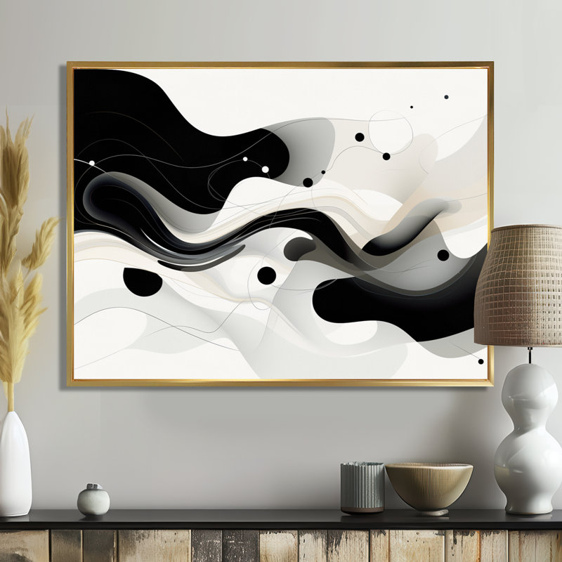 Monochromes évocations - vagues, art mural, Cadre flottant doré, H 12 po x l 20 po
