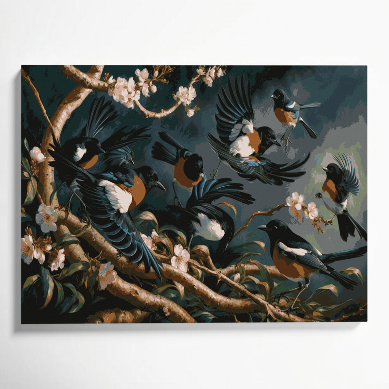 Art mural sur toile, oiseaux, pie, H 11 po x l 14 po