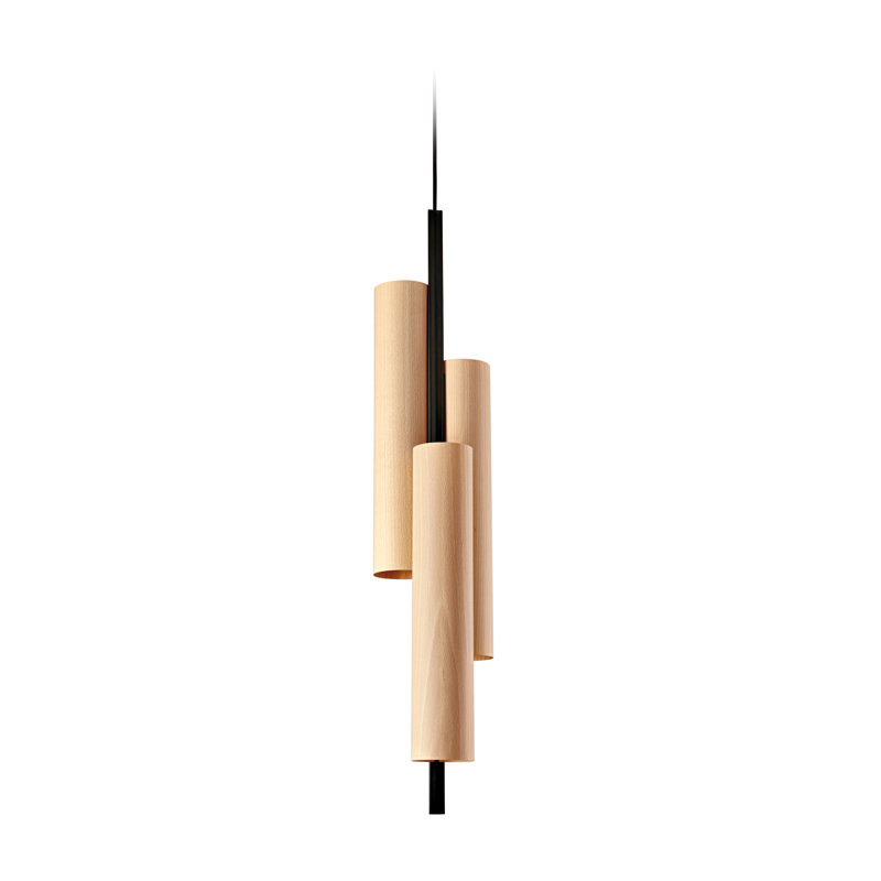 Black Note 3 - Light LED Pendant, Natural Beech, Matte Black