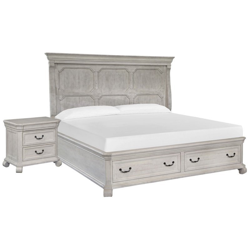 Lit très grand avec rangement et table de chevet, 2 Pcs: Bed, Nightstand, Très grand