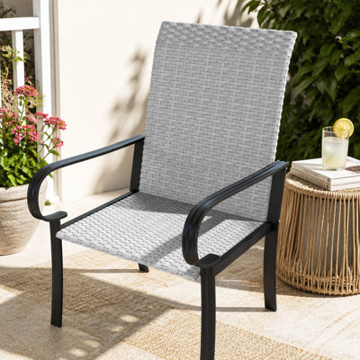 Ensemble de 2 chaises de salle à manger d'extérieur en osier, fauteuils en rotin toutes saisons avec accoudoirs, structure en acier, dossier haut et assise profonde, gris