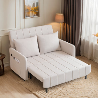 Extra-long 3-in-1 Pull-out Sofa Bed With Usb Charging & Adjustable Back – Convertible Sleeper For Small Spaces,