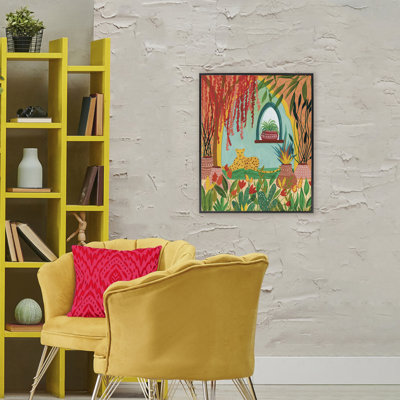 Lone Leopard Among Botanicals Framed Giclee, design by Nabeela Rumi