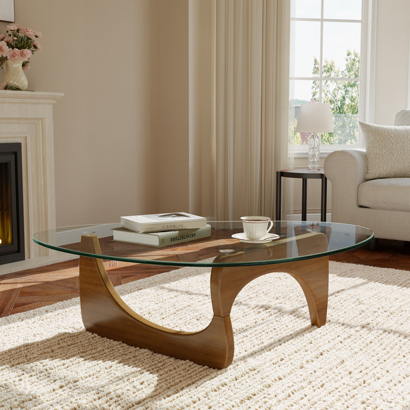 Triangular Abstract Coffee Table Tempered Glass Accent Table For Living Rooms