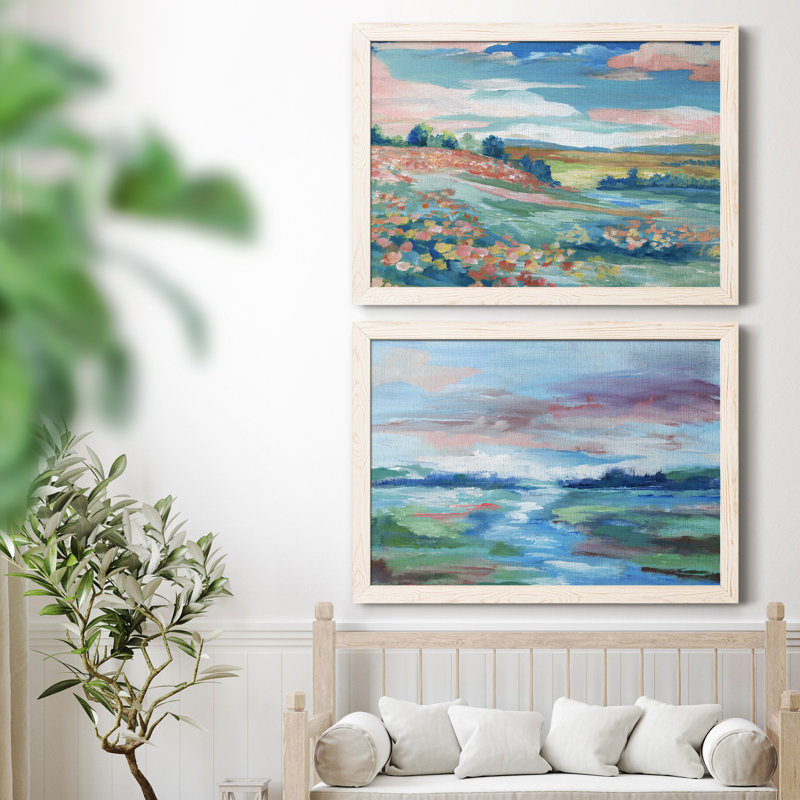 Vue pastorale - Ensemble de 2 peintures sur toile encadrées, H 31,5 po x l 47 po x P 1,5 po, Cadre blanc