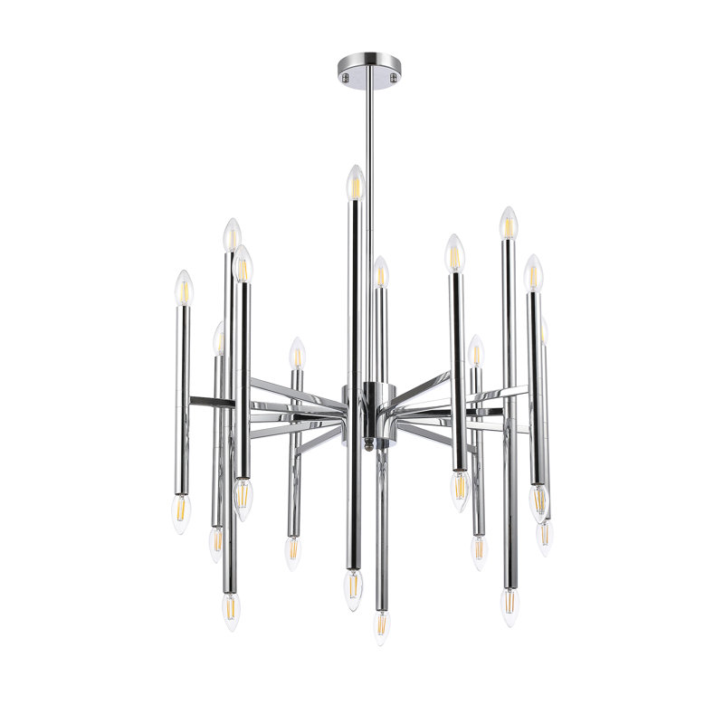 Lustre spoutnik 24 lumières façon bougie au fini chrome