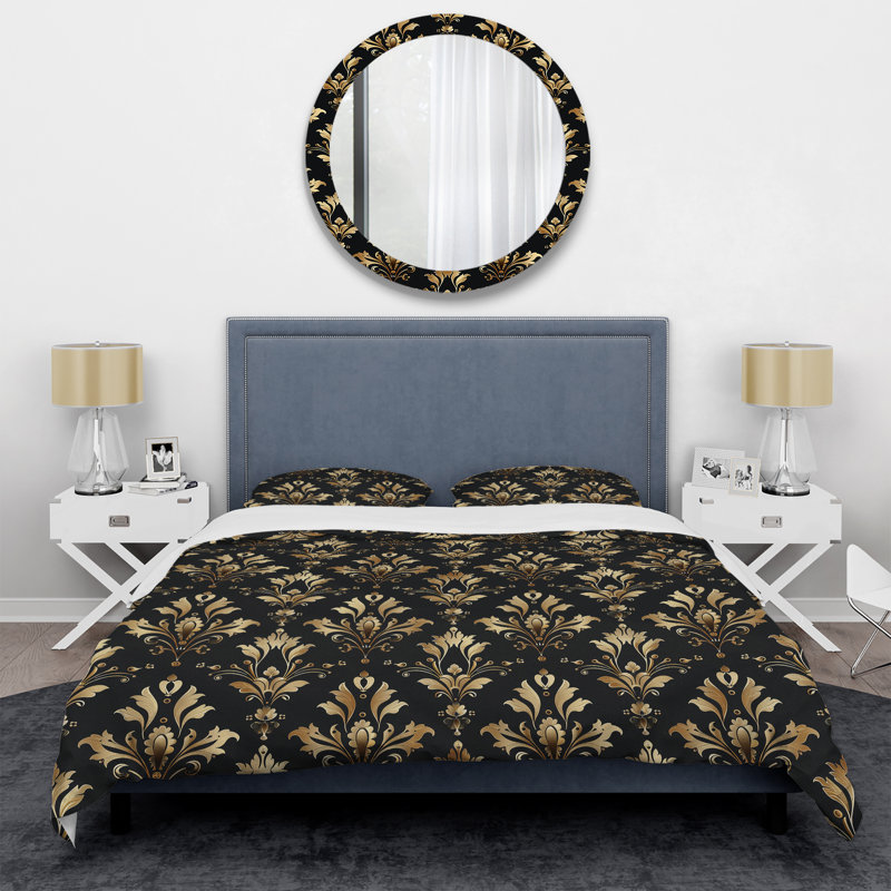 Ensemble de housse de couette noir et doré damassé Glam I - Glam, Housse de couette simple + 2 taies décoratives st