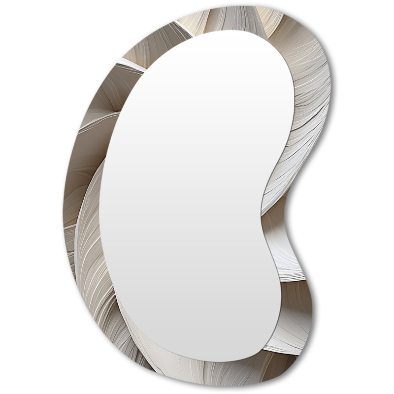 Enyart White Minimalism Spiral Poteries - Abstract Spirals Asymmetrical Wall Mirror, White Unique Shape Decorative Mirror, Printed Metal Art