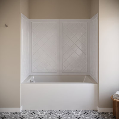 Revêtement mural de baignoire en alcôve Streamline DSH-3140-403, 4 pièces, à coller, 76 cm (L) x 152 cm (l) x 140 cm (H), finition carrelage blanc.