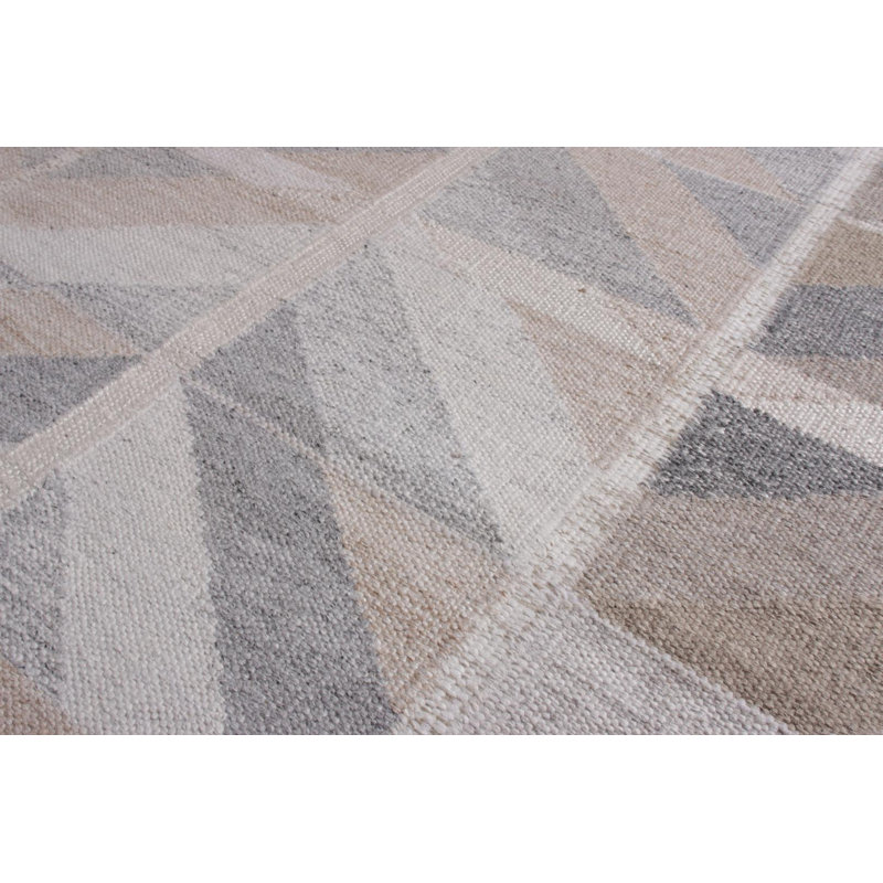 Scandinavian Hand Knotted Wool Chevron Area Rug, Rectangle 12' x 15'
