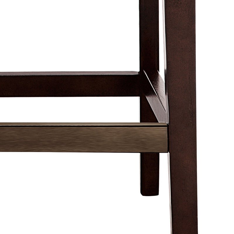 Tabouret 26 po - Tissu brun clair élégant, finition bois, dossier à boutons, plaque de protection en bronze, comptoir pour outils d'assemblage avec revêtement, bois, requis, inclus