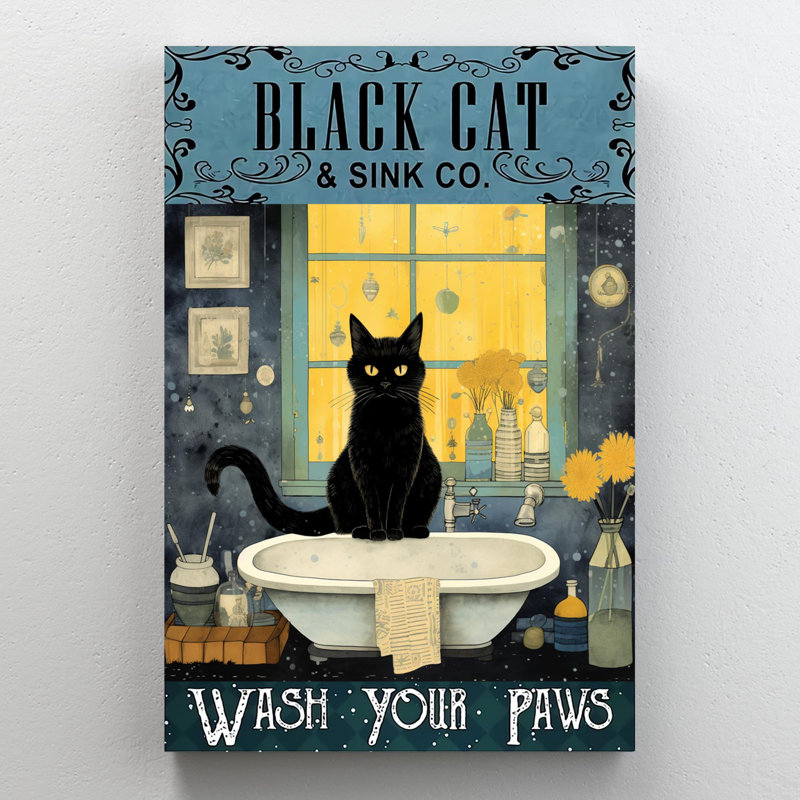 «Ladzi Black Cat Wash Your Paws On», impression sur toile, H 36 po x l 24 po x P 1,25 po