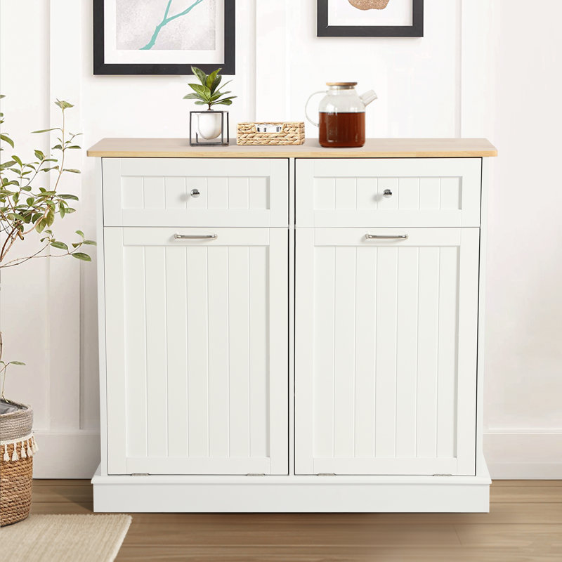 Havant Tilt Out Trash Cabinet, Wooden 20 Gallons Free Standing, White