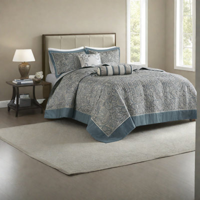 Teal Jacquard Bedding Set, Cotton, Modern Paisley Design, For Home