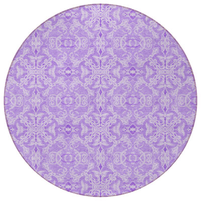 Tapis rond lavable et mauve 8 po